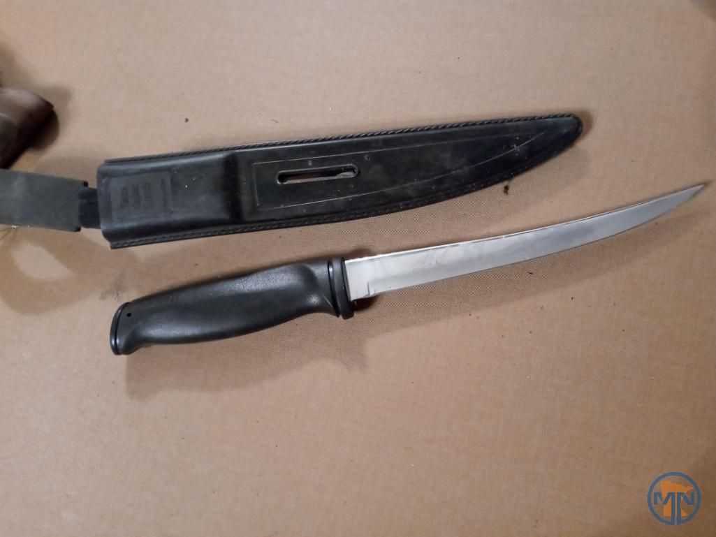 Hatchet with knife and (3) other knives
