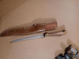 Hatchet with knife and (3) other knives