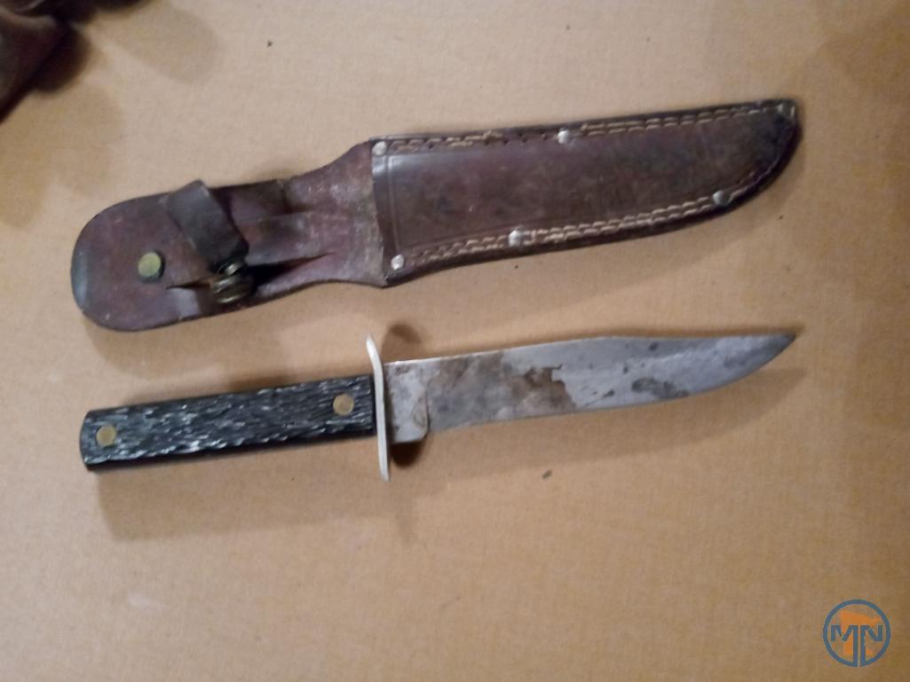 Hatchet with knife and (3) other knives