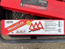 Pallet of Miscellaneous Fire Extinguishers and DOT Approved Safety Triangles