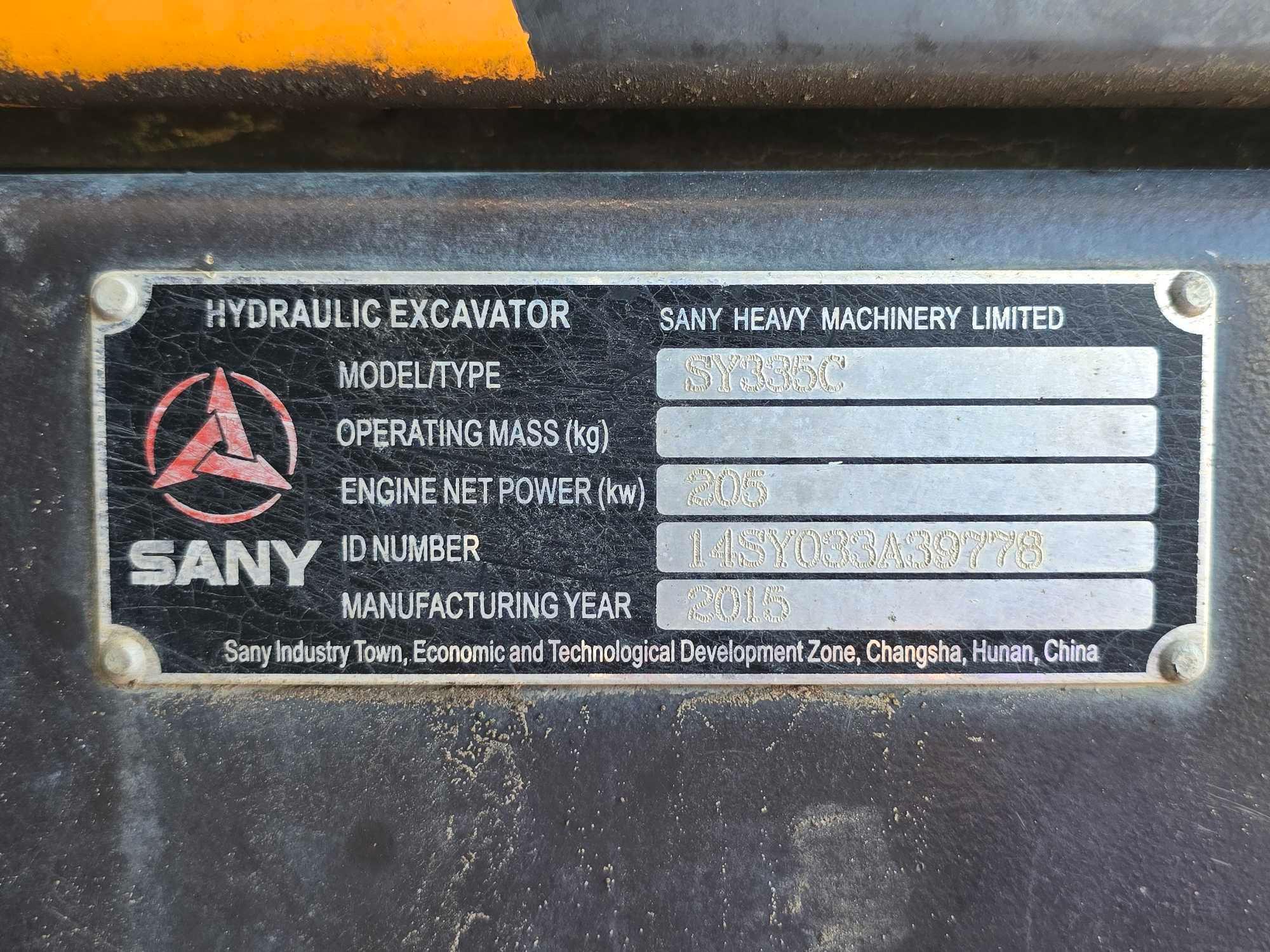 2015 Sany SY335C Hydraulic Excavator