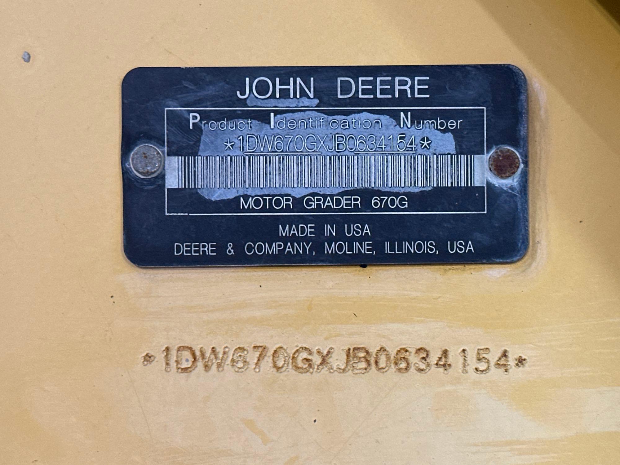 2011 John Deere 670G Motor Grader
