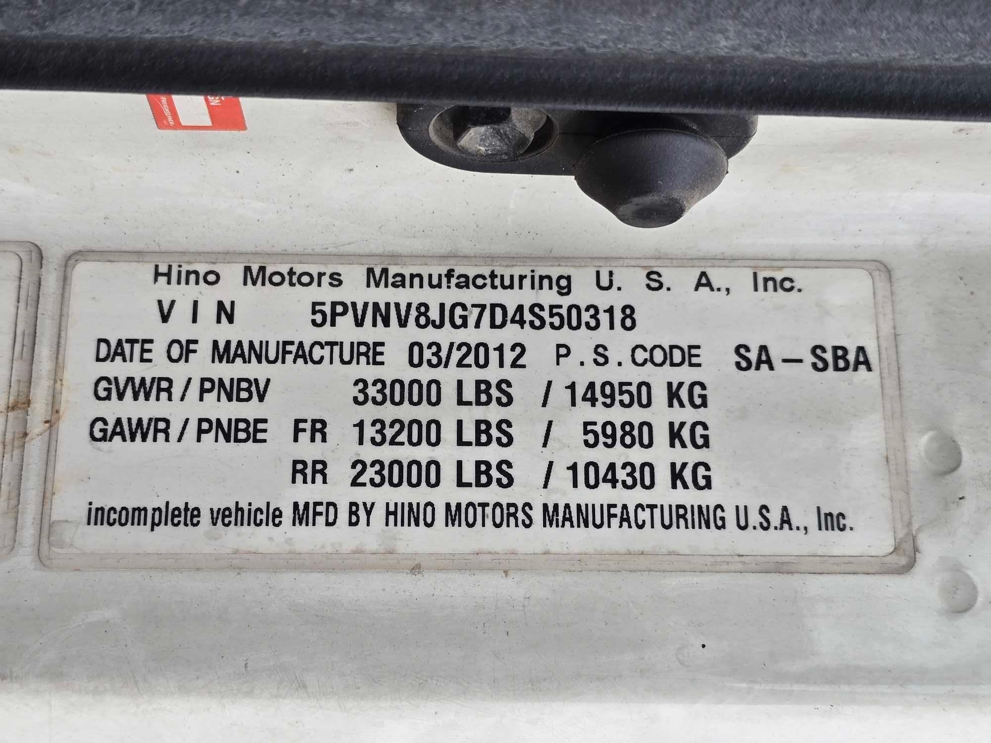 2013 Hino 338 Single Axle Dump Truck