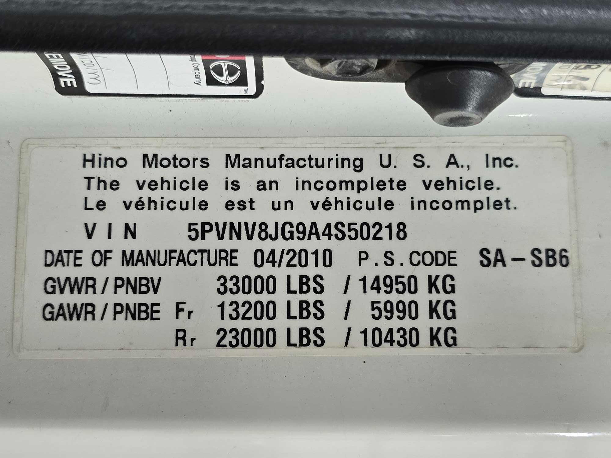2010 Hino 338 Single Axle Dump Truck