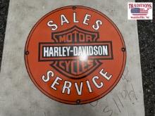 22" Round Porcelain Harley Davidson Sign