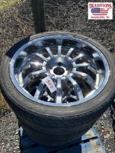 Set of 4 5 Lug Chrome Wheels w Tires