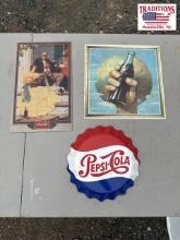 Lot of 3 Coca-Cola & Pepsi Metal Signs