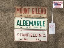 Mount Gilead, Albemarle, & Stanfield NC Town Tags
