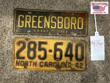 Greensboro NC Town Tag & NC 1942 Tag