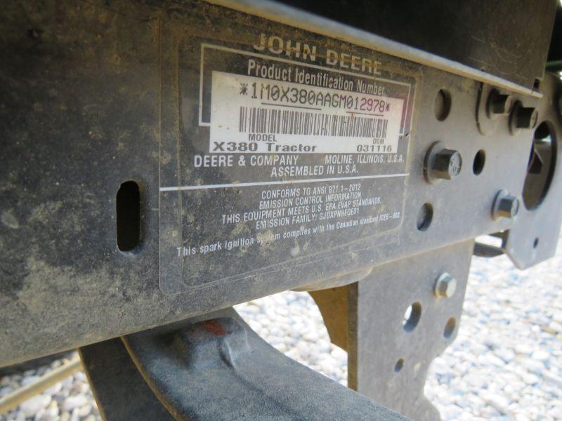 2016 JD X380 LAWN MOWER