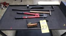 LOT CONSISTING OF: hand tools, prybar, hammer, bolts, cutter, scrapper, misc.
