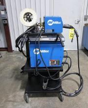 WELDING MACHINE, MILLER XMT 350, CC/CV plate line, w/ Miller 22A wire feeder, on rolling cart, gas