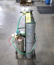 OXYGEN/ ACETYLENE TORCH CART, w/ gages & torch head