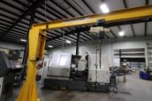 PEDESTAL JIB CRANE, HANDELING SYSTEMS INTL. 1 T. CAP., w/ Coffing electric chain hoist