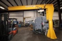 PEDESTAL JIB CRANE, HANDELING SYSTEMS INTL. 1 T. CAP., w/ Coffing electric chain hoist