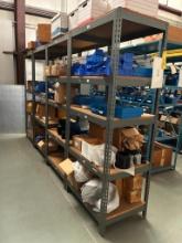 LOT OF ADJUSTABLE METAL SHELVING UNITS (9), w/ MDF boards, grey