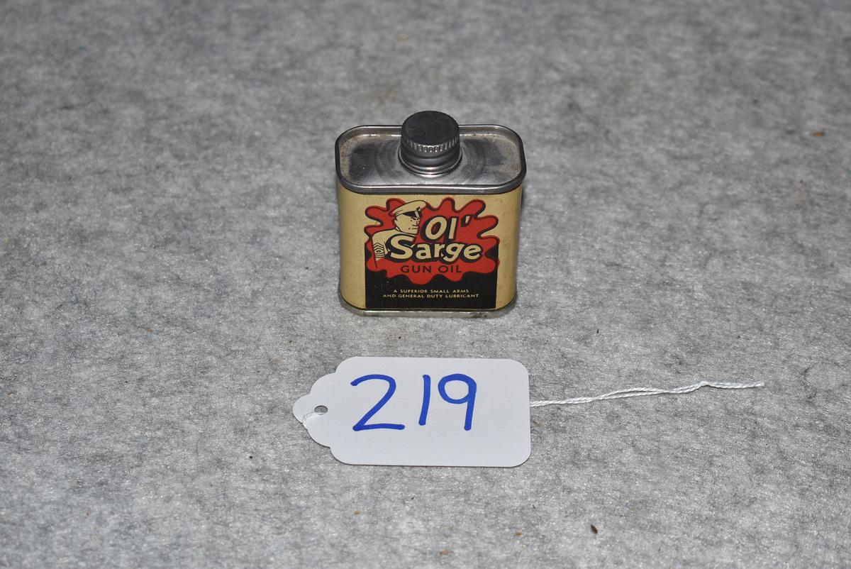 Ol’ Sarge Gun Oil Can – Red/White & Black Color – Appears Full