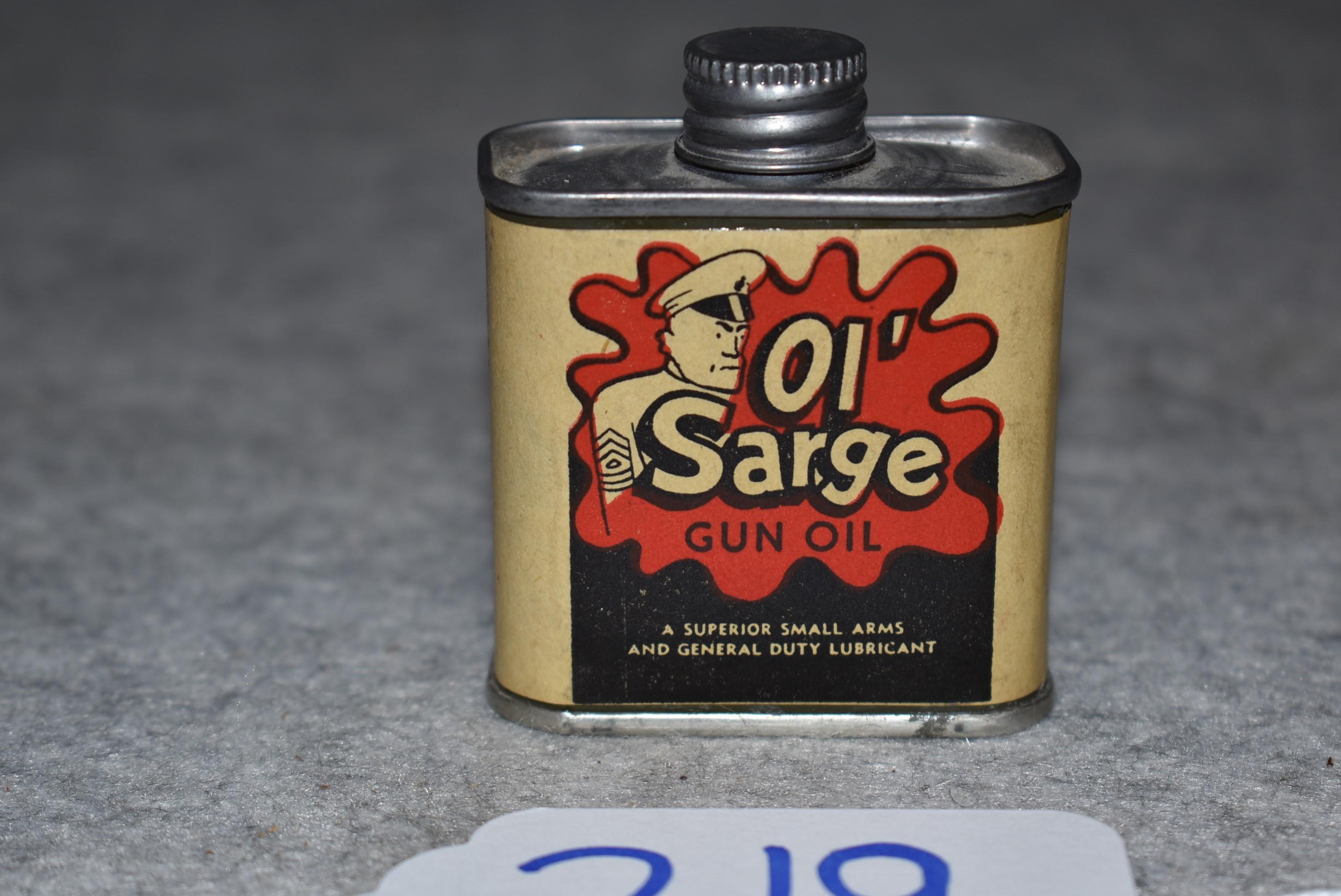 Ol’ Sarge Gun Oil Can – Red/White & Black Color – Appears Full