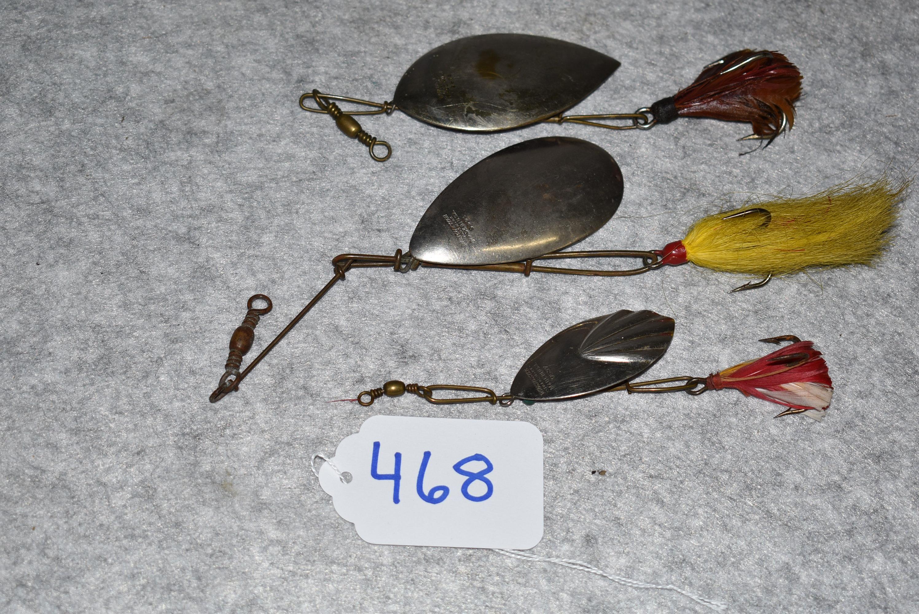 Grouping of 3 Winchester Fishing Lures – 1st is No. 9476 Dominion Spinner – 2nd is No. 9491 Muskellu