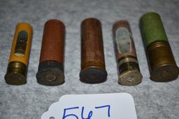 Grouping of 5 Shot Shells – 1st is Winchester 28ga. Repeater Window Shell – 2nd is WRA Co. Selby Ele