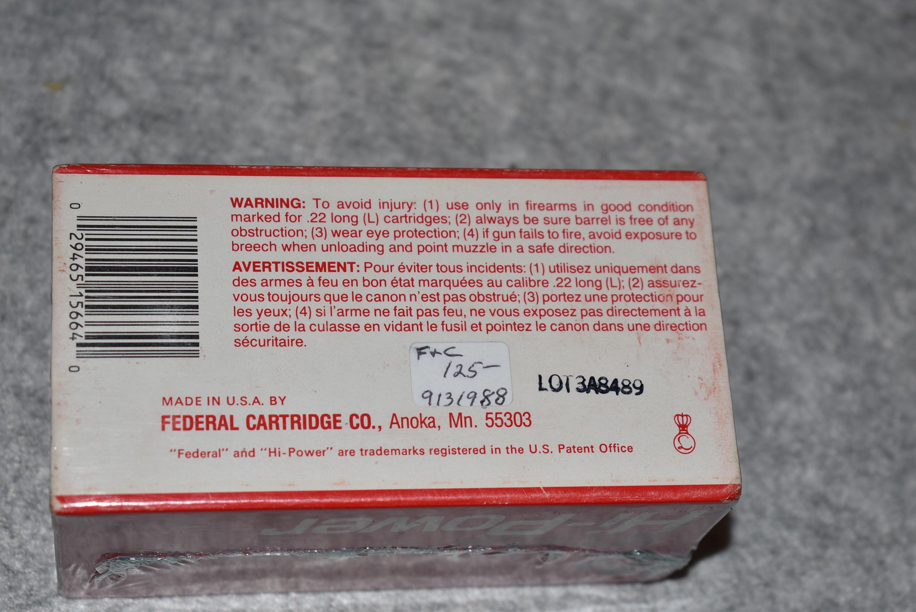 Federal Hi-Power – Hight Velocity 22 CB Long Cal. Full Brick of 10 Boxes of 50 Rounds – 500ct Total