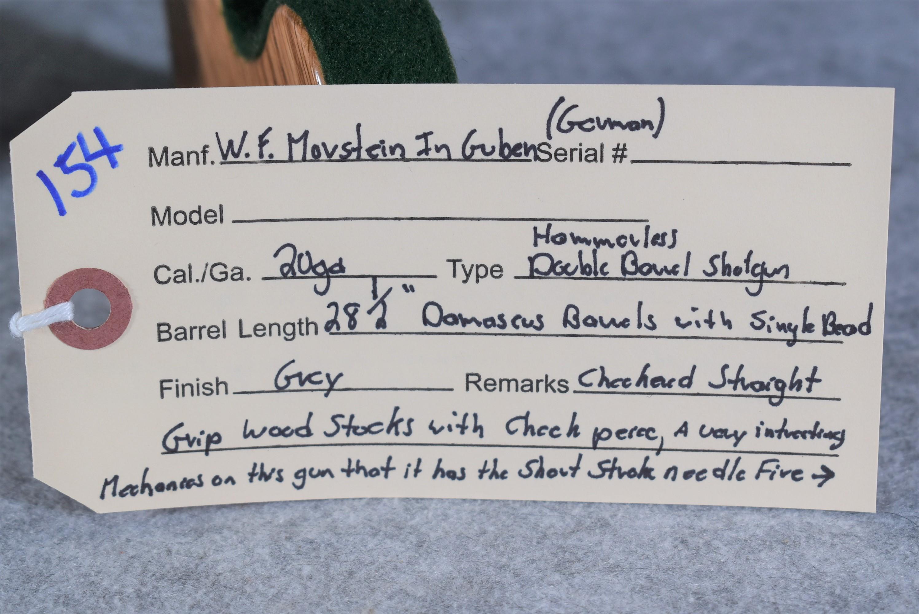 W.F. Morstein in Gubens (German) – 20ga. Hammerless Double Barrel Shotgun