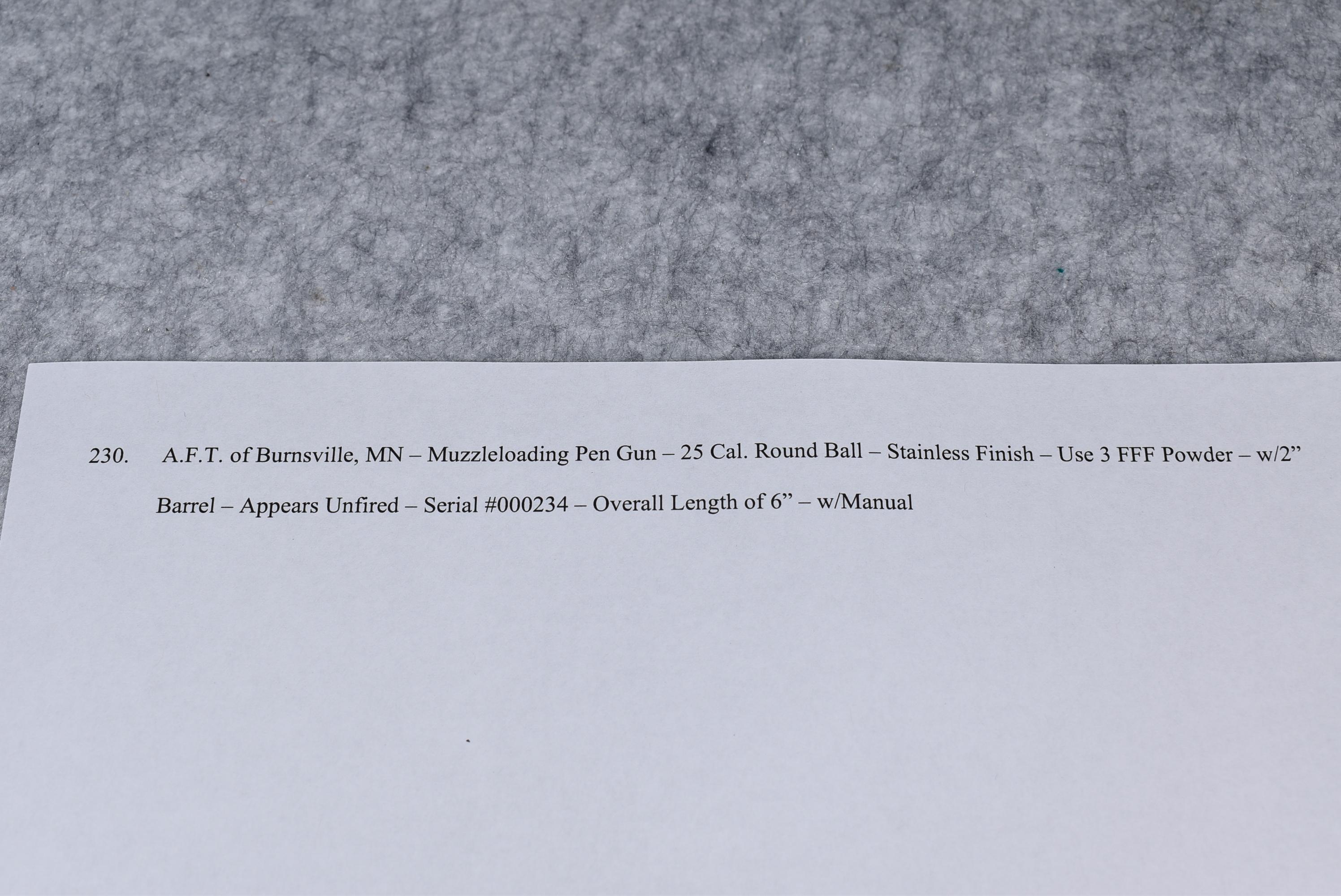 A.F.T. of Burnsville, MN – Muzzleloading Pen Gun