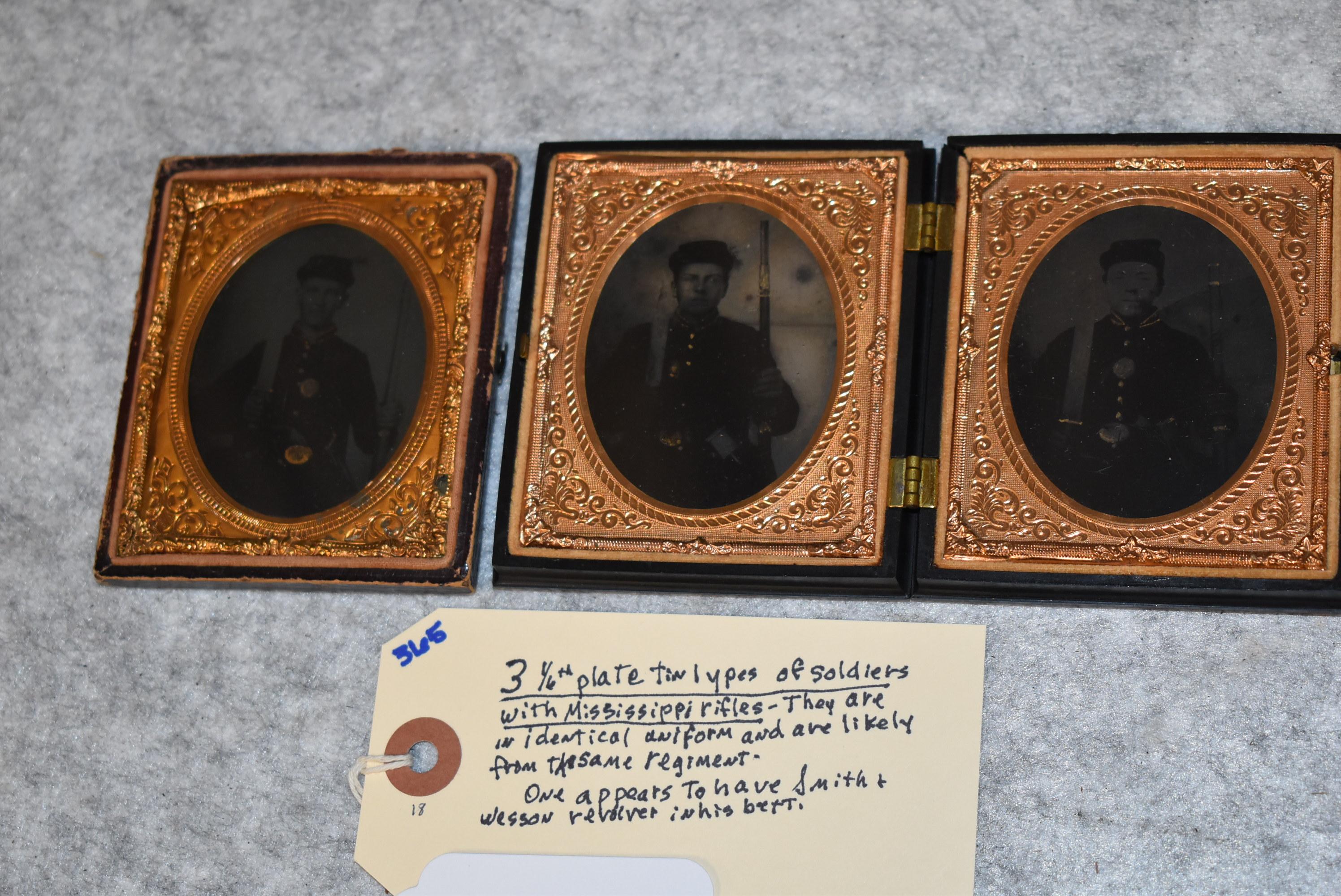 Lot of 3 1/6 Plate Tin Types of Soldiers w/Mississippi Rifles