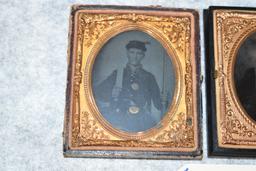 Lot of 3 1/6 Plate Tin Types of Soldiers w/Mississippi Rifles