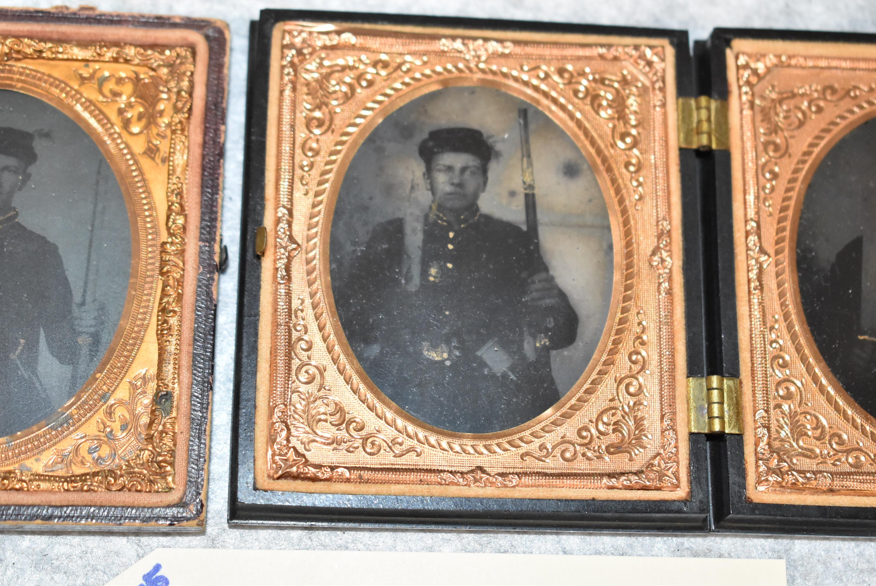 Lot of 3 1/6 Plate Tin Types of Soldiers w/Mississippi Rifles