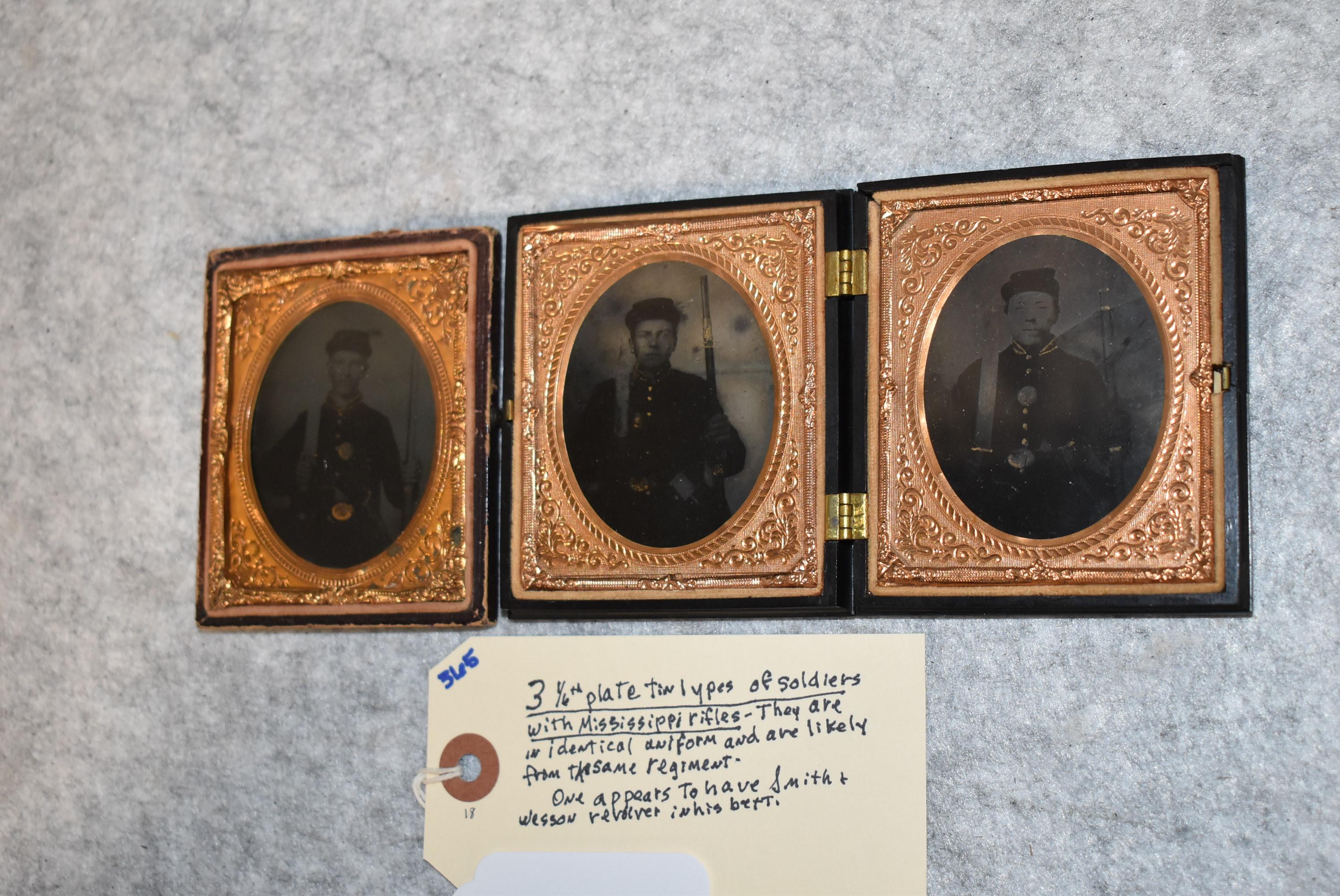 Lot of 3 1/6 Plate Tin Types of Soldiers w/Mississippi Rifles