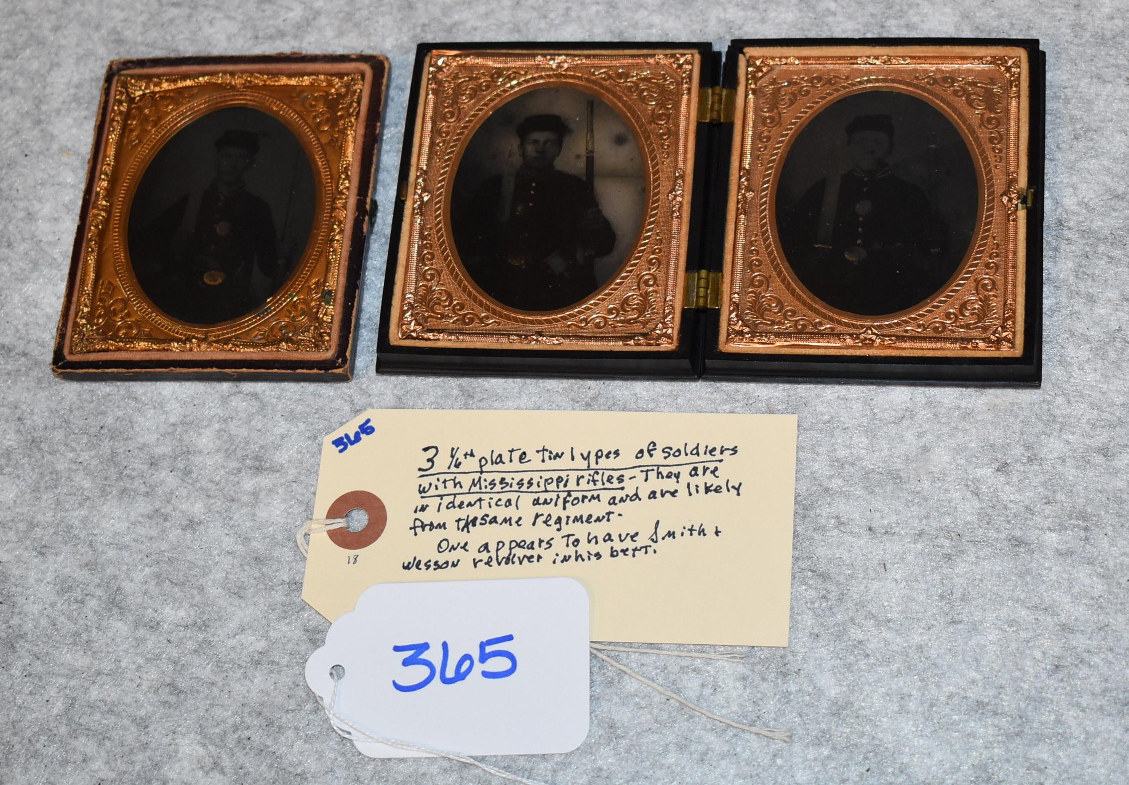 Lot of 3 1/6 Plate Tin Types of Soldiers w/Mississippi Rifles