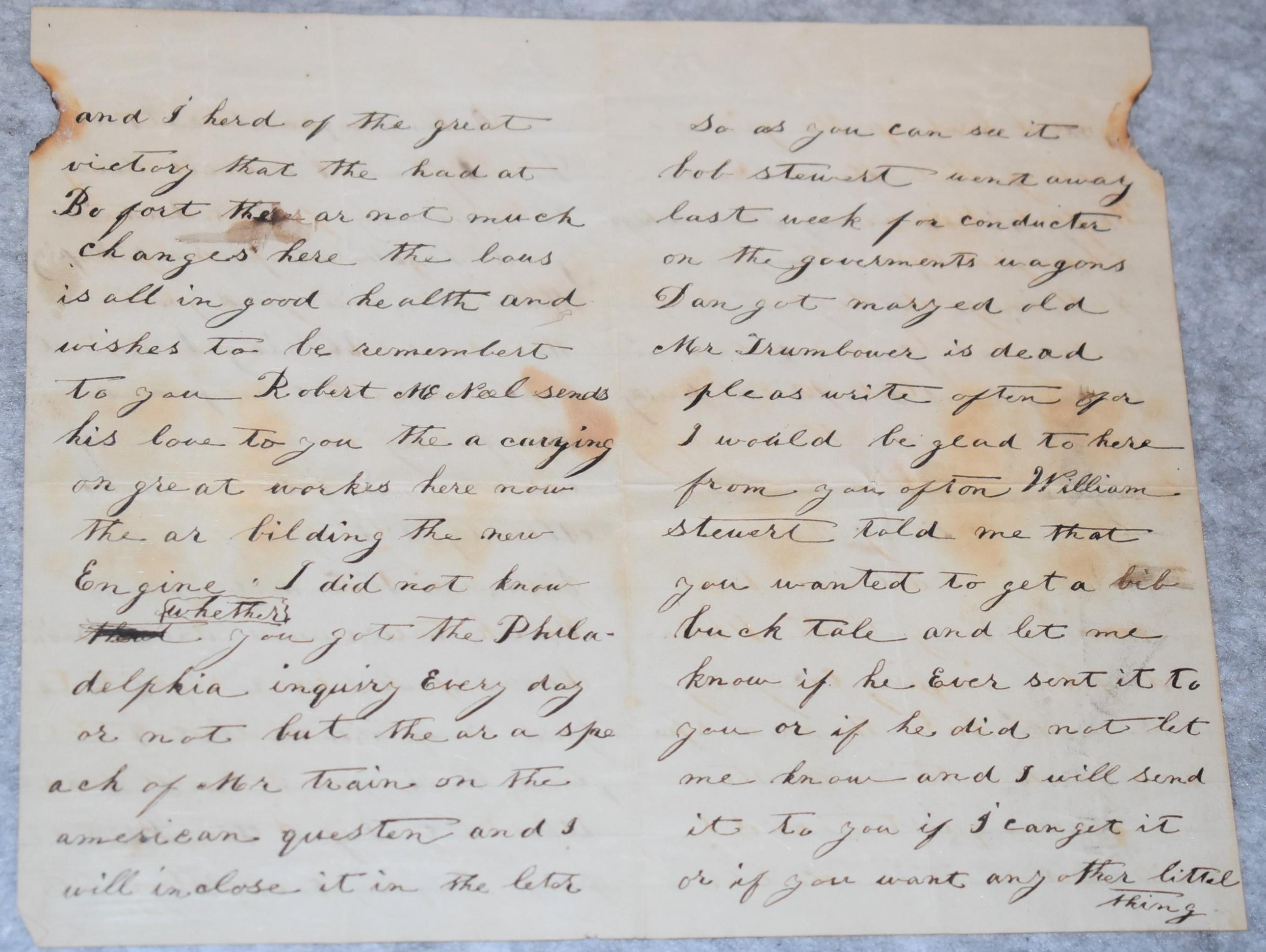 Letter to a Friend in the 38th PA Inf. Dated November 23, 1861
