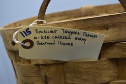 Excellent Trappers Basket w/Web Carrier Strap & Bentwood Handle