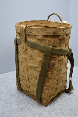 Excellent Trappers Basket w/Web Carrier Strap & Bentwood Handle