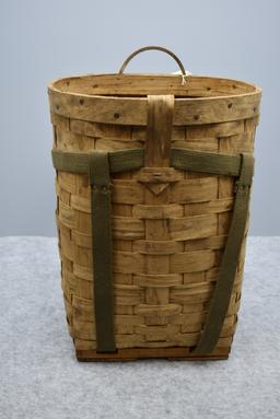 Excellent Trappers Basket w/Web Carrier Strap & Bentwood Handle