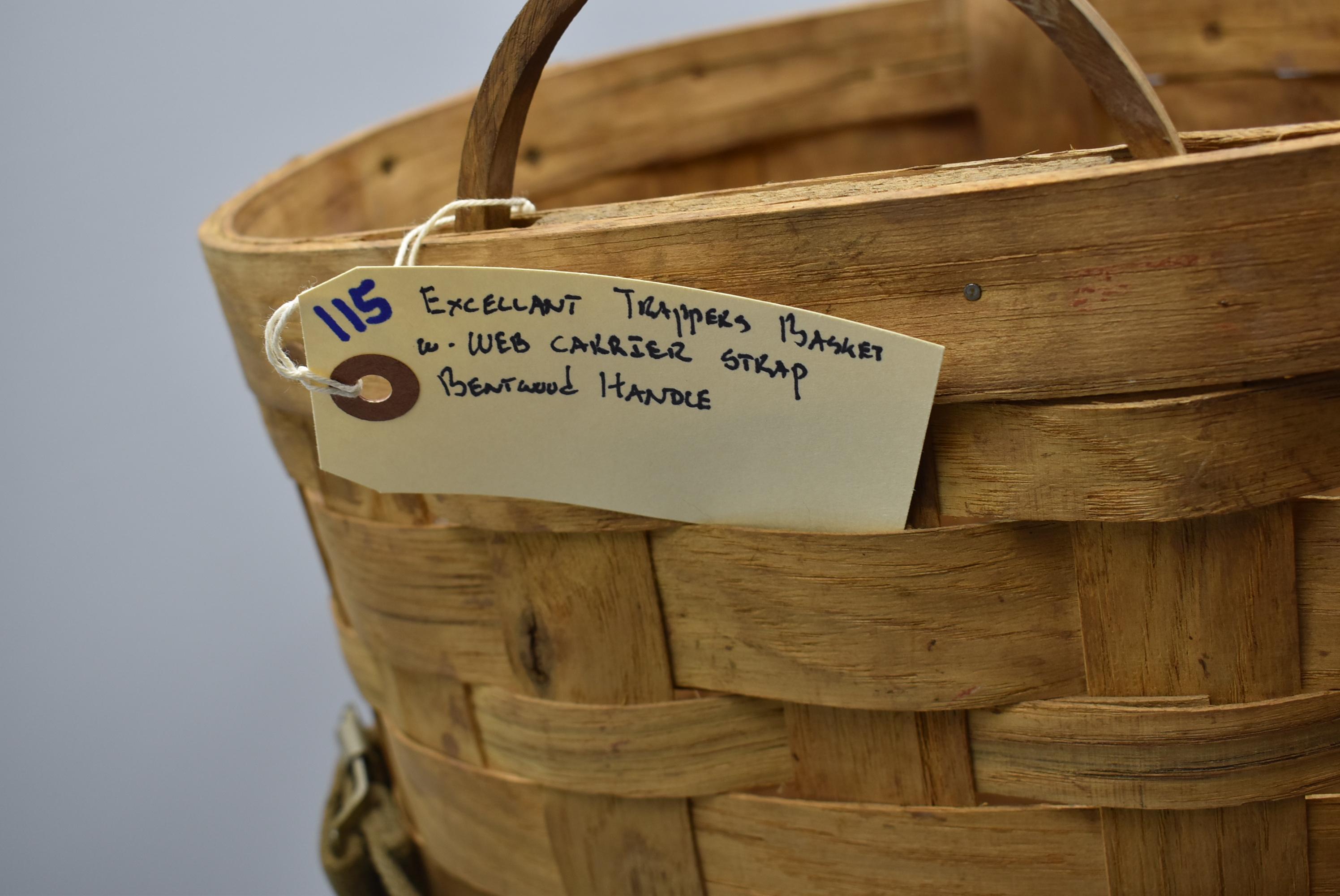 Excellent Trappers Basket w/Web Carrier Strap & Bentwood Handle