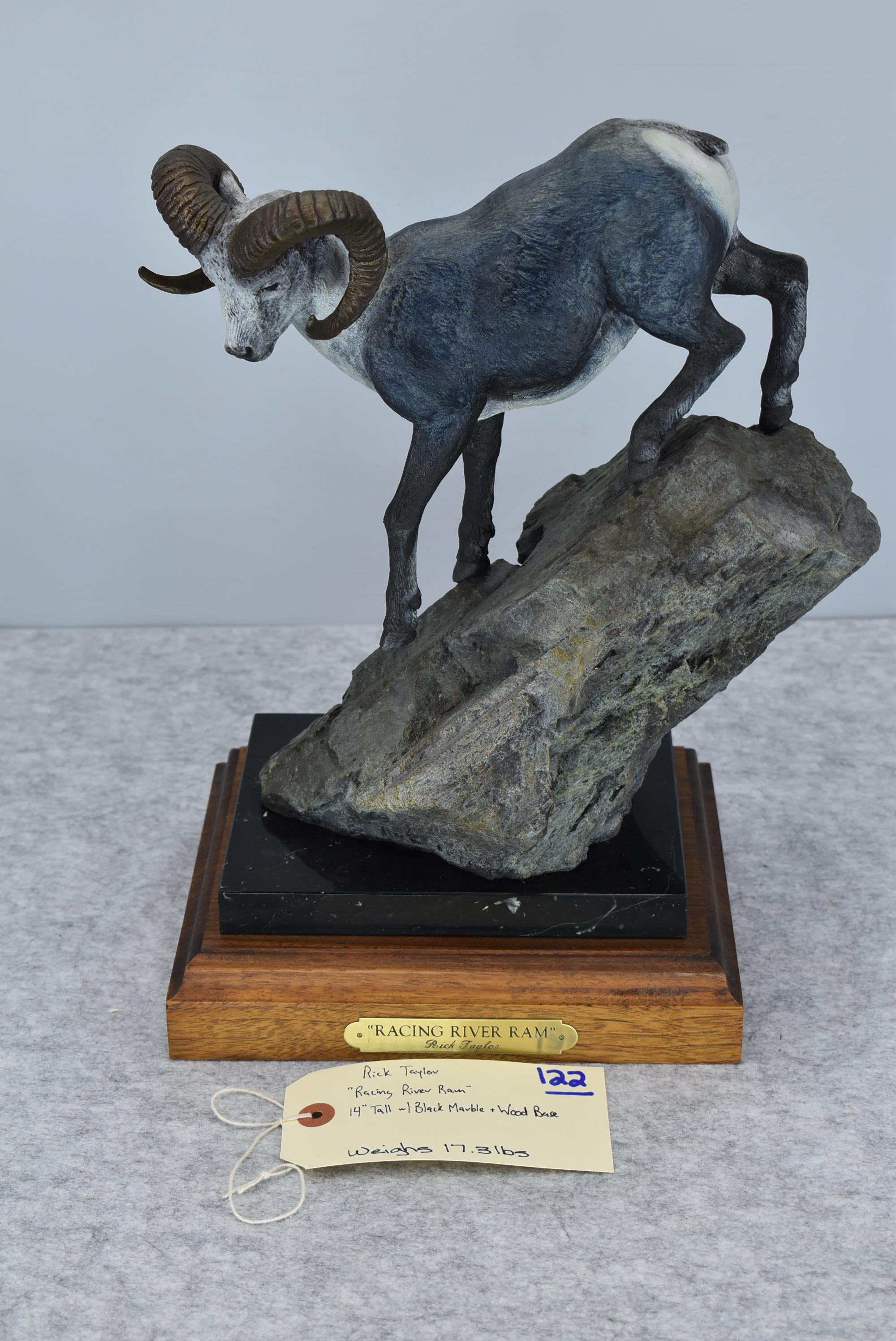 Signed Bronze – “Racing River Ram” of a Single Stone Sheep – By Rick Taylor – 14” High – Weighs 17.3