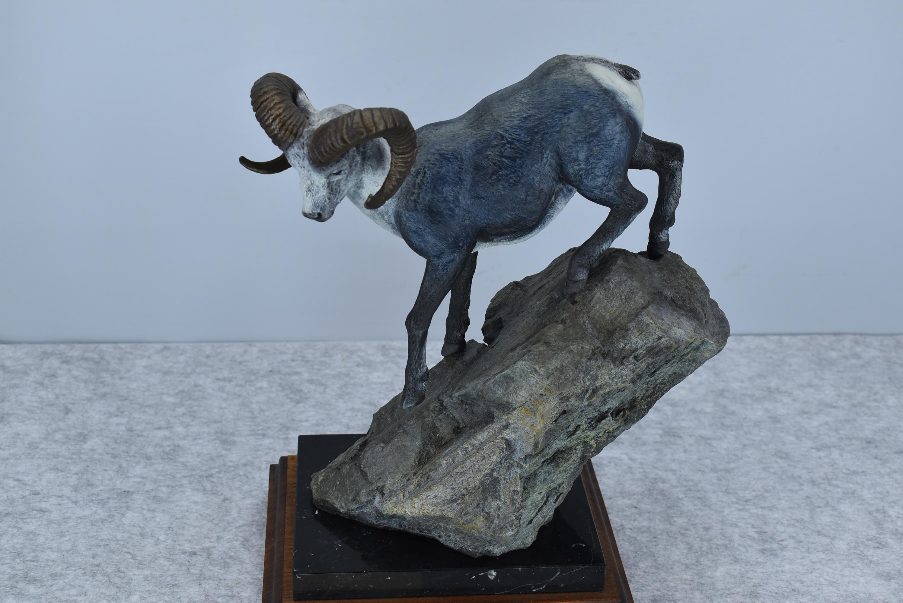 Signed Bronze – “Racing River Ram” of a Single Stone Sheep – By Rick Taylor – 14” High – Weighs 17.3