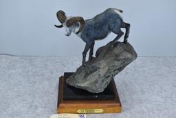 Signed Bronze – “Racing River Ram” of a Single Stone Sheep – By Rick Taylor – 14” High – Weighs 17.3