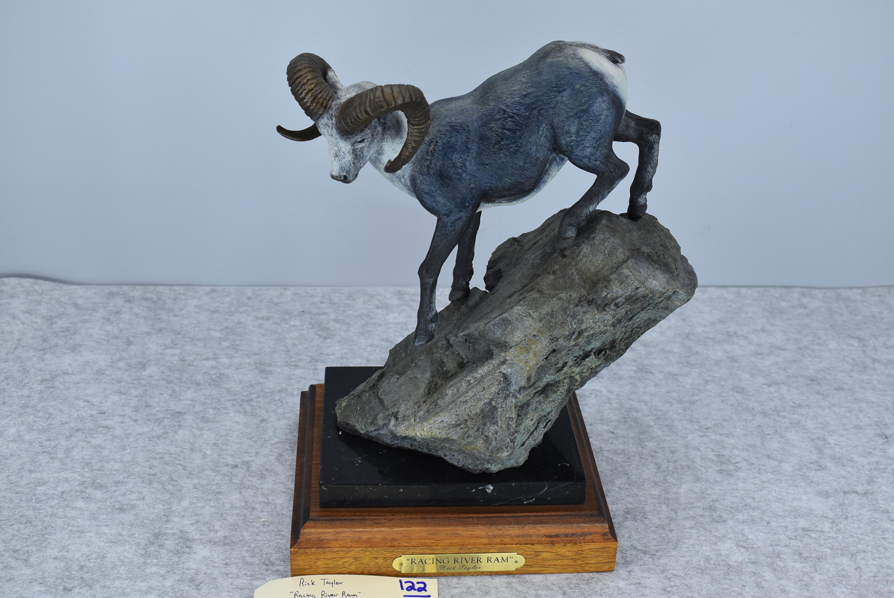 Signed Bronze – “Racing River Ram” of a Single Stone Sheep – By Rick Taylor – 14” High – Weighs 17.3