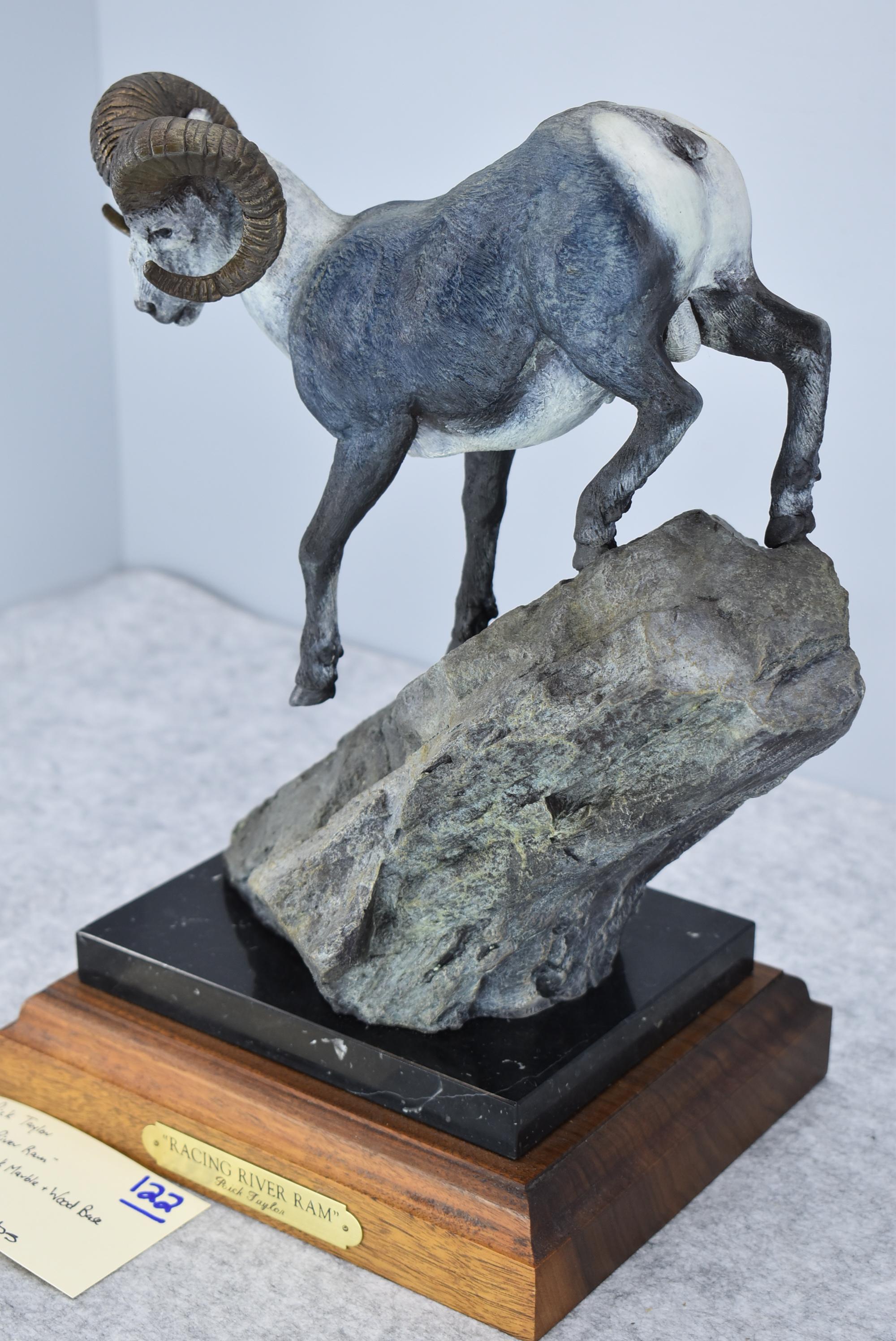 Signed Bronze – “Racing River Ram” of a Single Stone Sheep – By Rick Taylor – 14” High – Weighs 17.3