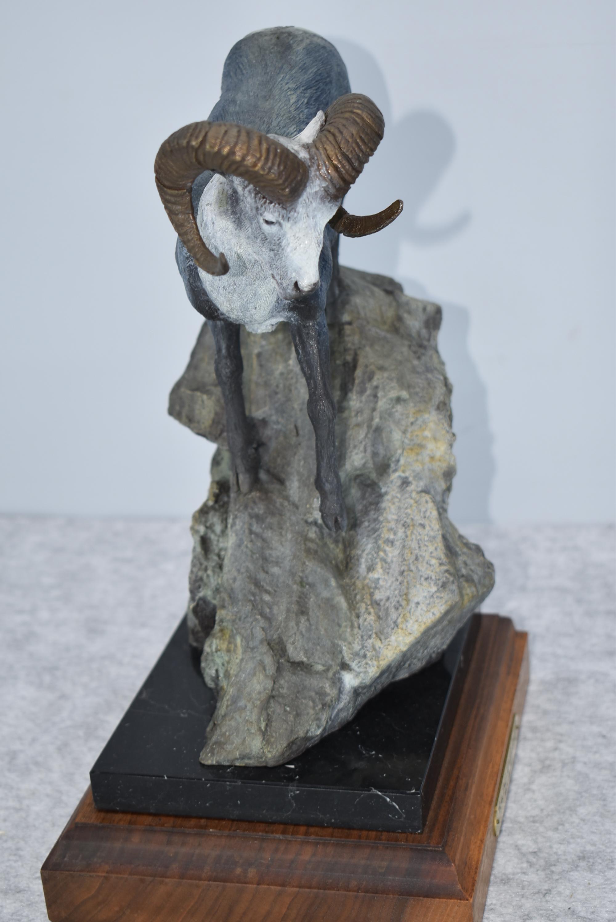 Signed Bronze – “Racing River Ram” of a Single Stone Sheep – By Rick Taylor – 14” High – Weighs 17.3