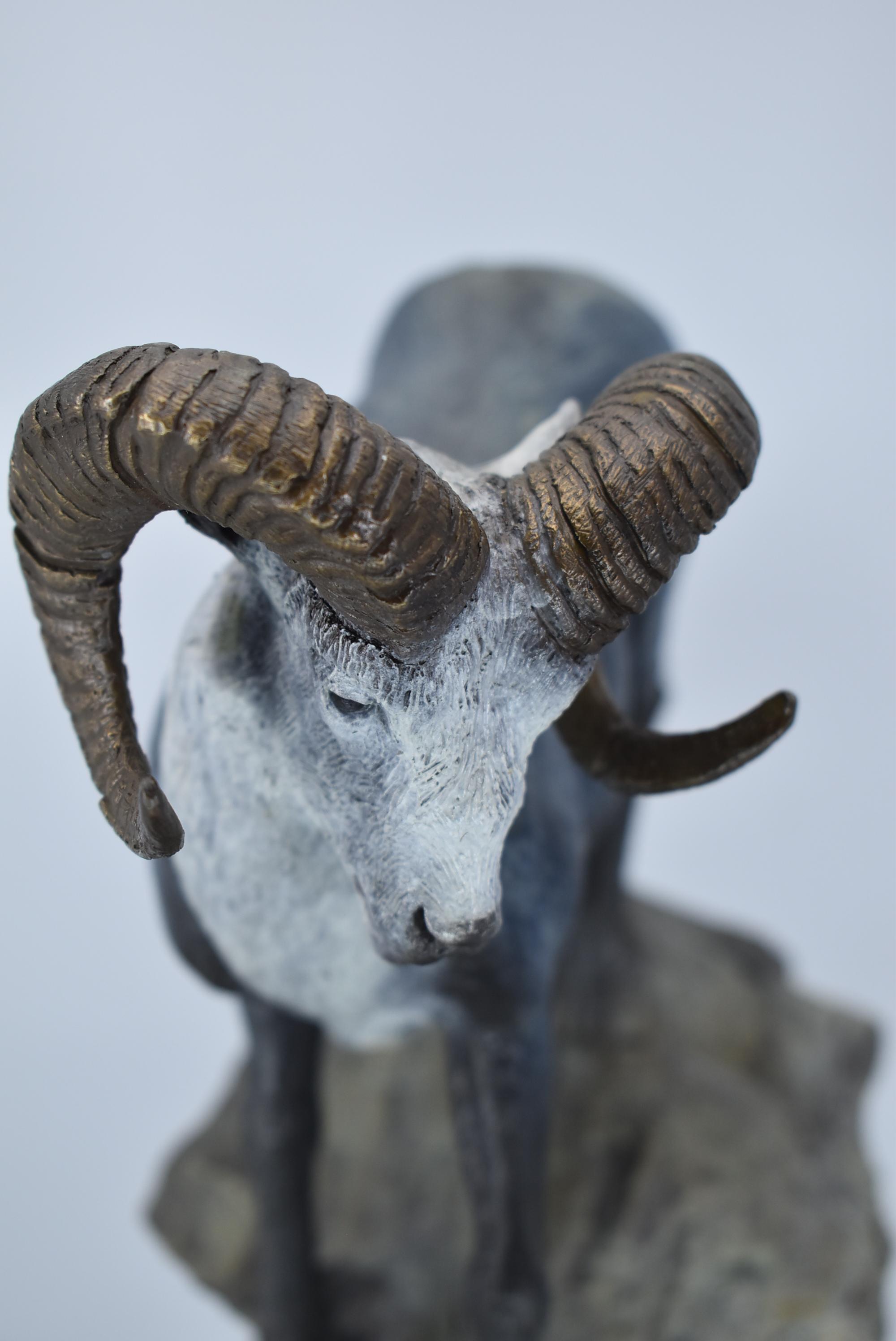 Signed Bronze – “Racing River Ram” of a Single Stone Sheep – By Rick Taylor – 14” High – Weighs 17.3