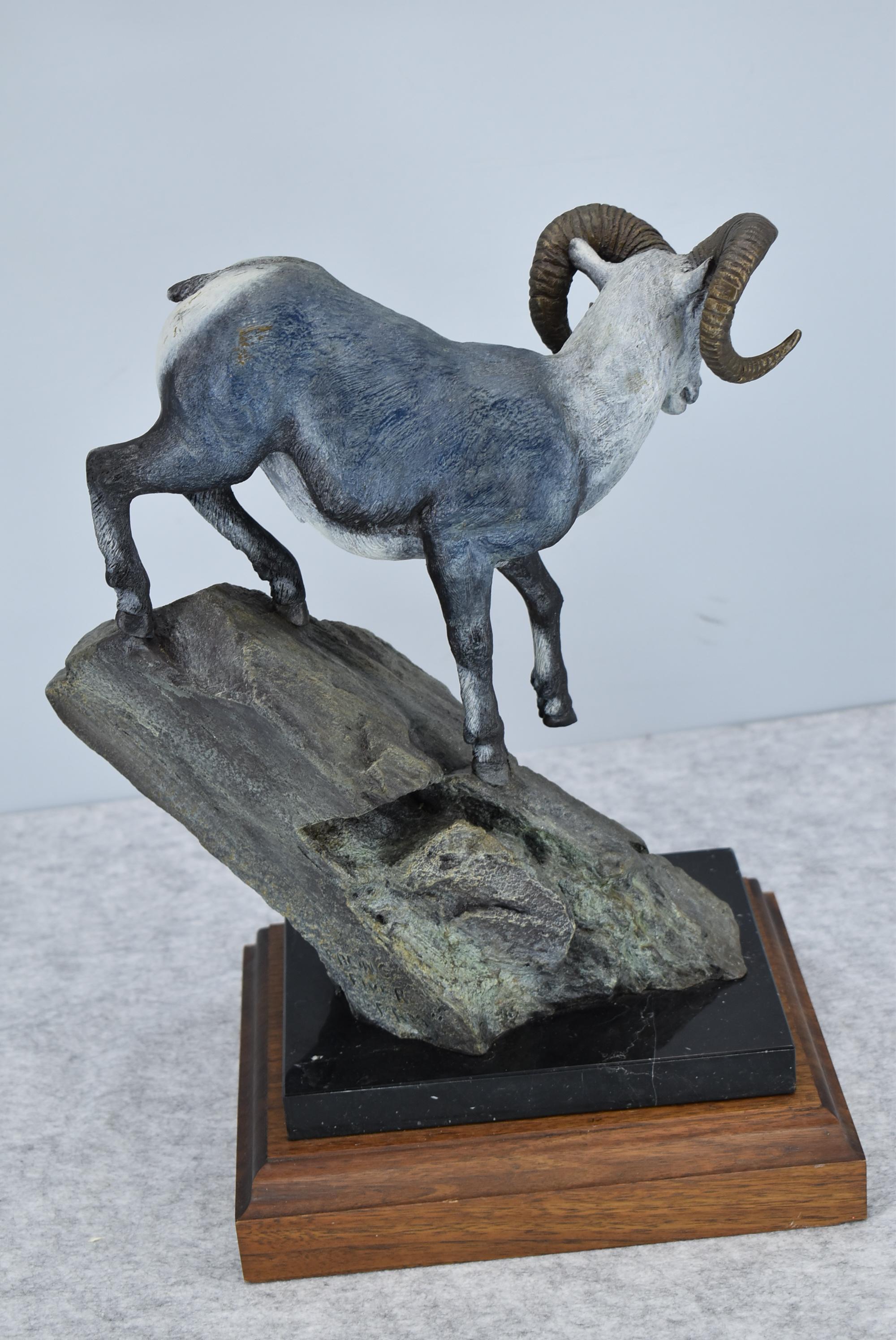Signed Bronze – “Racing River Ram” of a Single Stone Sheep – By Rick Taylor – 14” High – Weighs 17.3