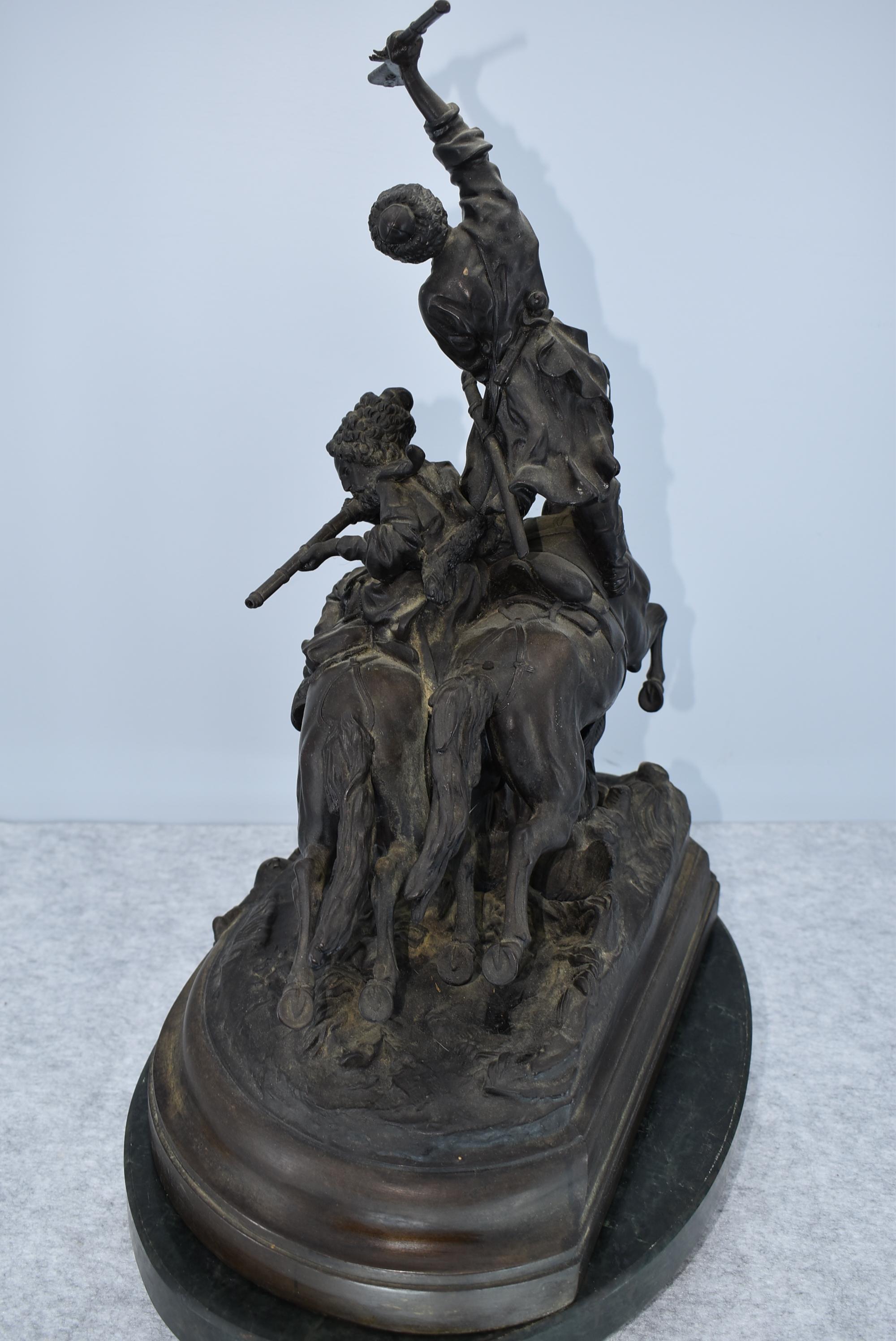 Bronze – Depicts 2 Horseman Being Pursued – Appears to Have No Makers Mark – 20” High & 17” Wide – W