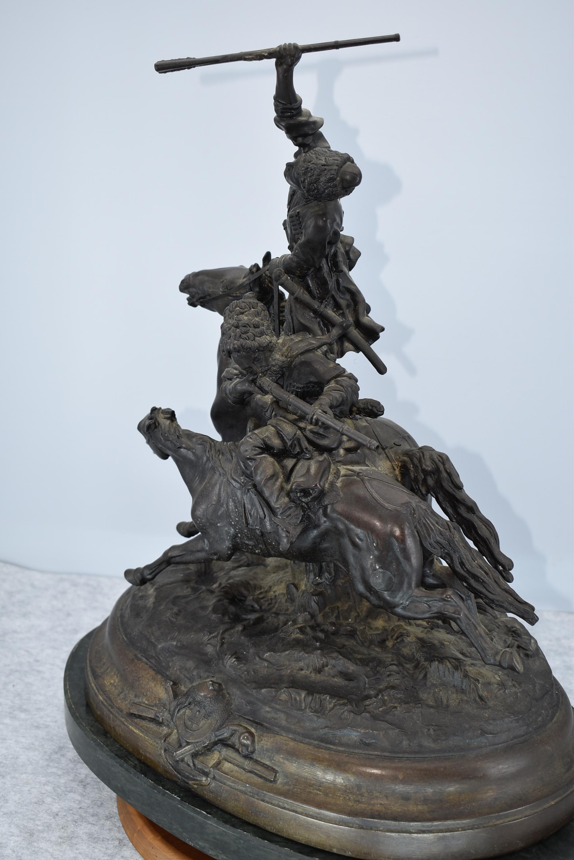 Bronze – Depicts 2 Horseman Being Pursued – Appears to Have No Makers Mark – 20” High & 17” Wide – W