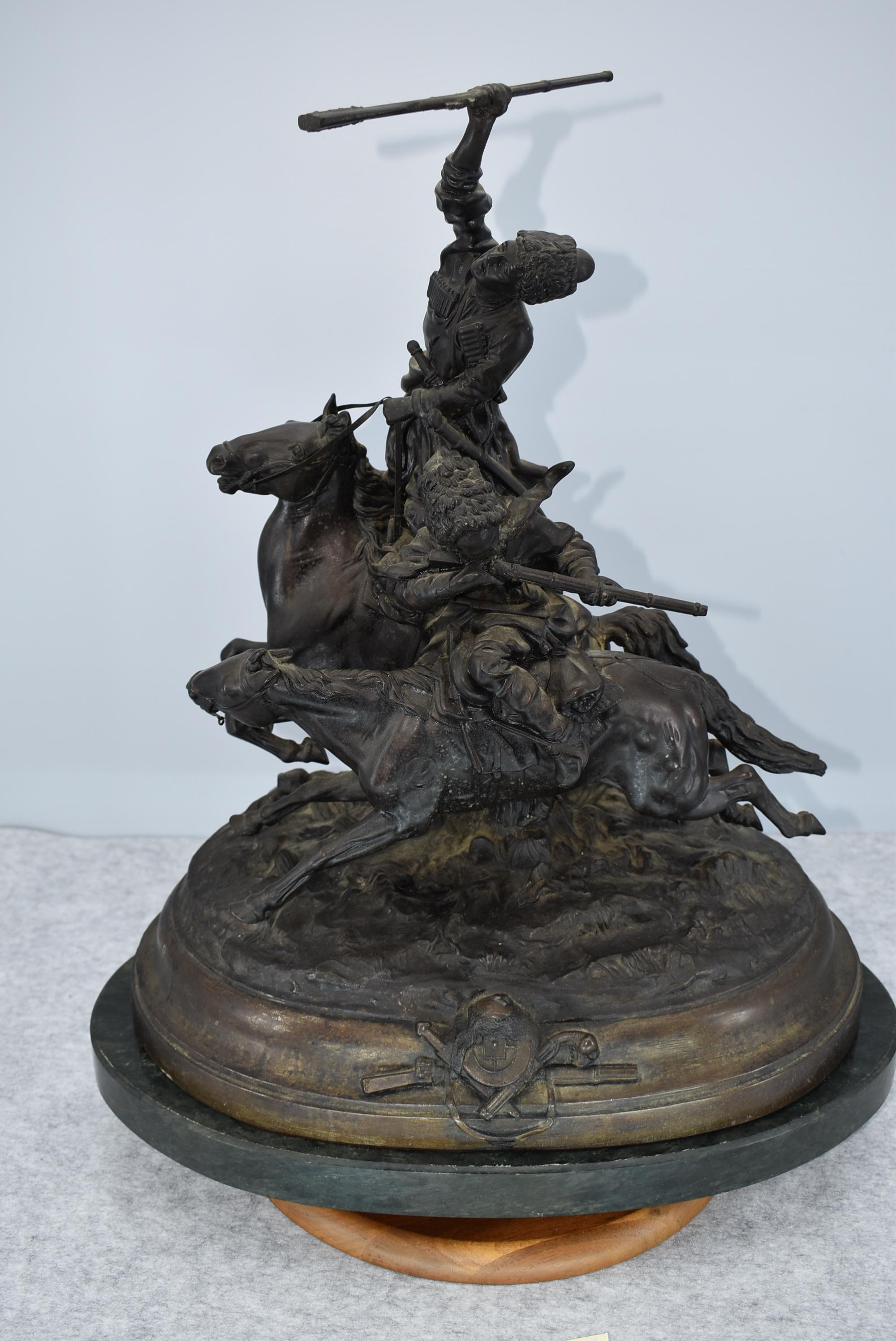 Bronze – Depicts 2 Horseman Being Pursued – Appears to Have No Makers Mark – 20” High & 17” Wide – W