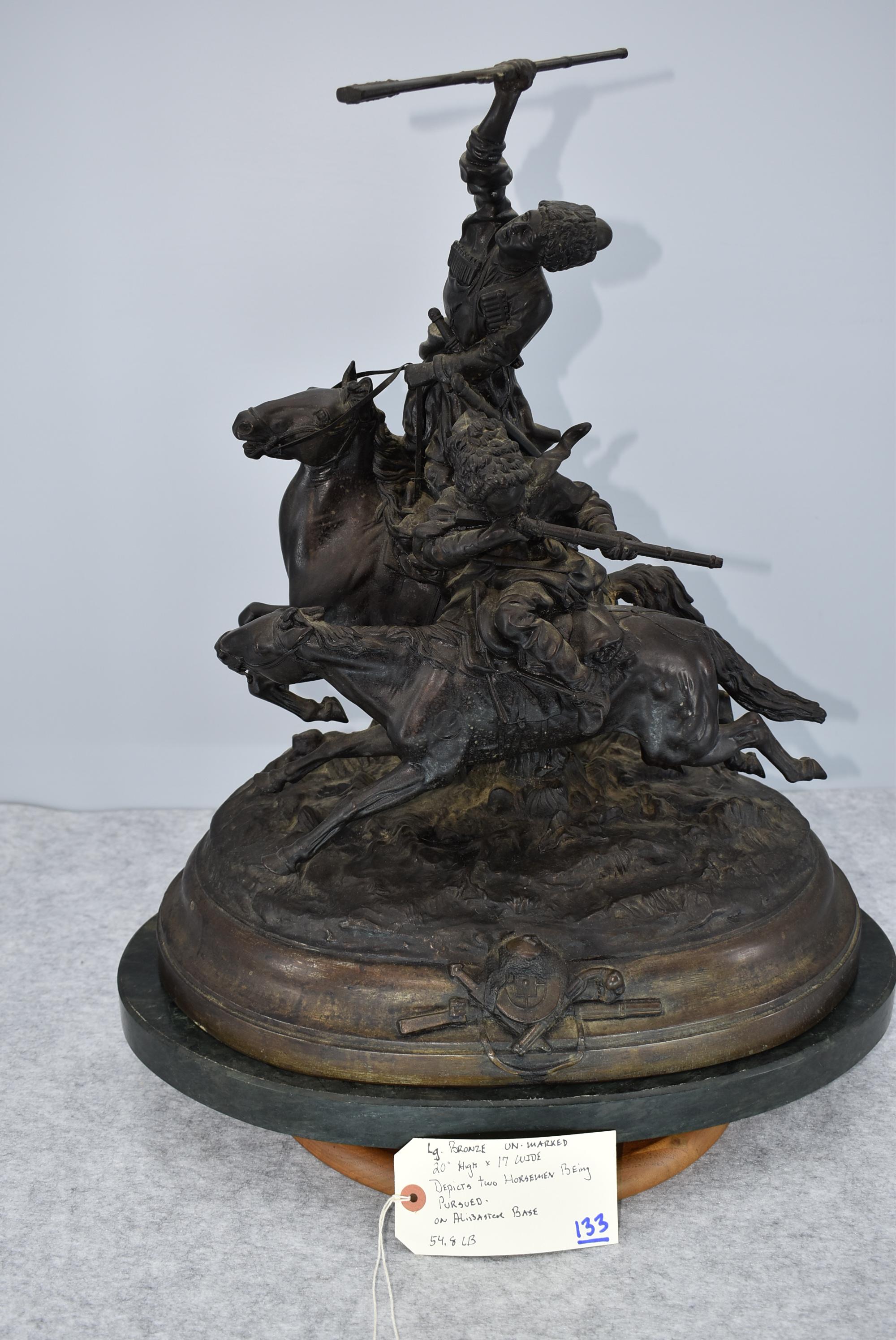 Bronze – Depicts 2 Horseman Being Pursued – Appears to Have No Makers Mark – 20” High & 17” Wide – W