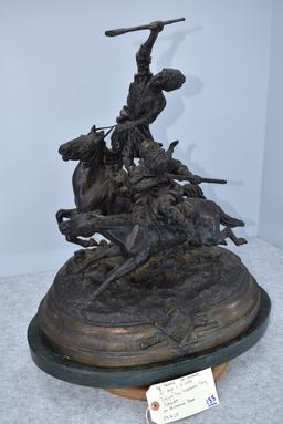 Bronze – Depicts 2 Horseman Being Pursued – Appears to Have No Makers Mark – 20” High & 17” Wide – W